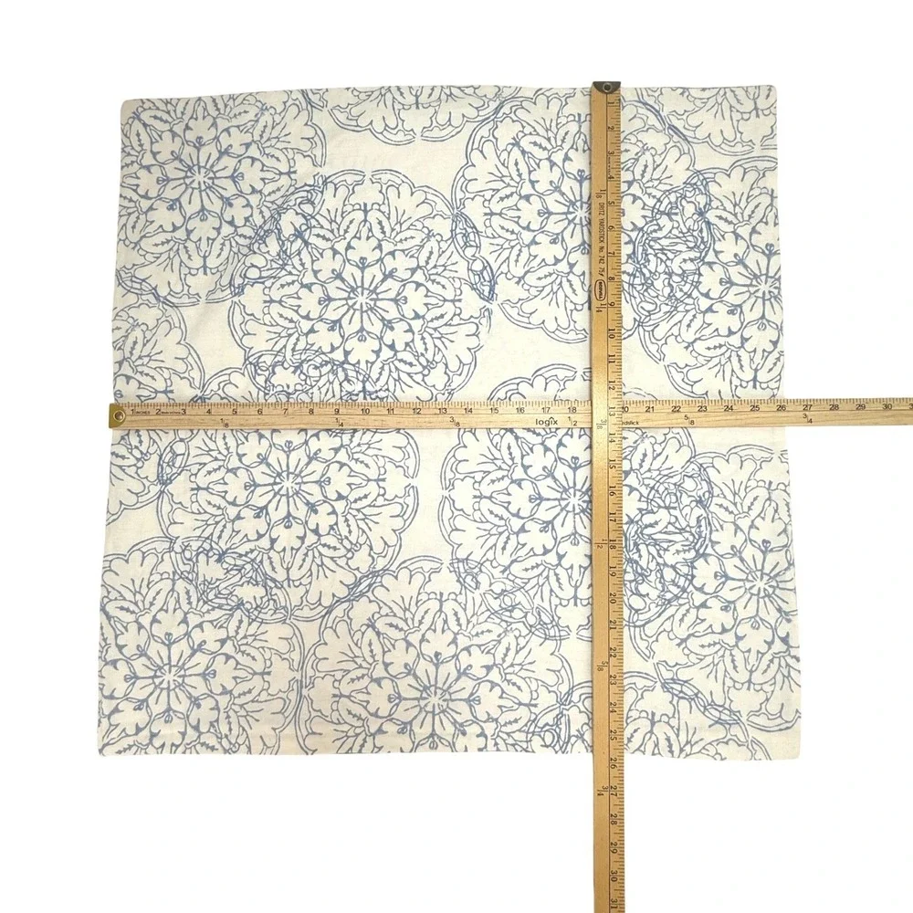John Robshaw Linen Blend Euro Sham 26x26 Blue Medallion Mandala Zip Pillow Cover